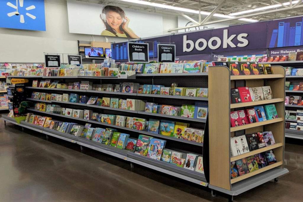 Bookshelves at Walmart filled with books from ReaderLink